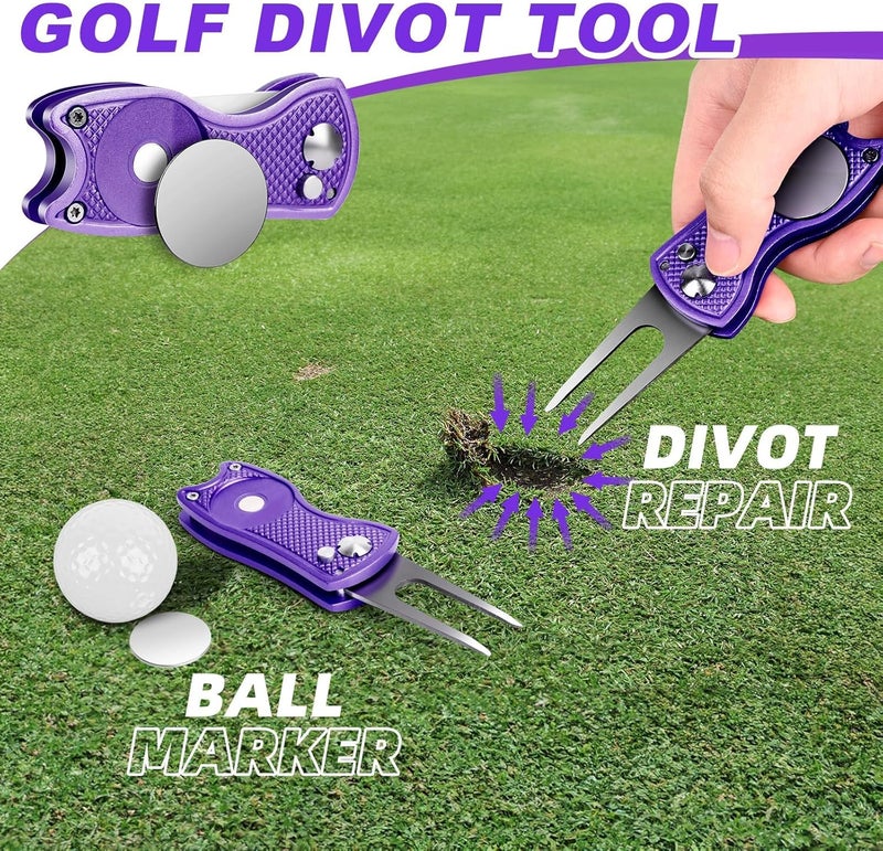 Wynaura 15PCS Golf Accessories Kit - Include Golf Club Cleaner Brush with Groove Cleaner Tool, Golf Ball Bag, Divot Tool with Magnetic Ball Marker, Towel, Golf Tees, Golf Gift for Men/Women - Image 5
